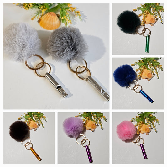 Pom Pom Faux Fur Keychain with Whistle